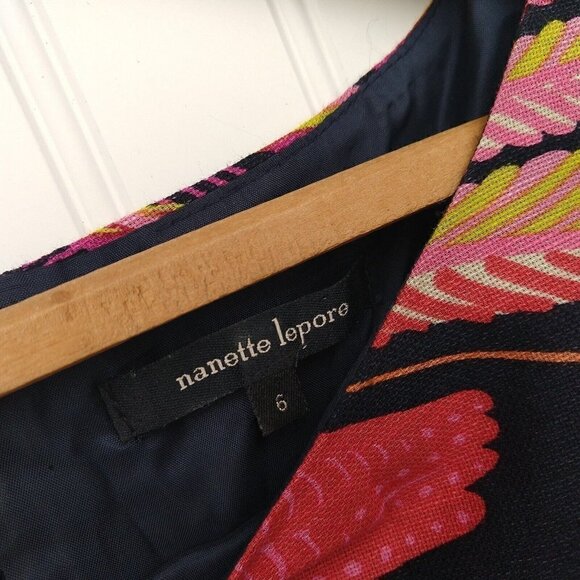 Nanette Lepore Exotic Plume Mini Dress Size 6 Floral Silk Linen Blend Pockets - Picture 8 of 10